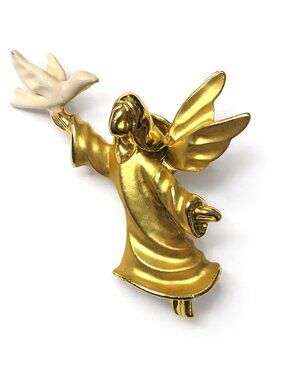 VINTAGE Goldtone Gigi GIUSTI Angel & Peace Dove Pin Brooch‎